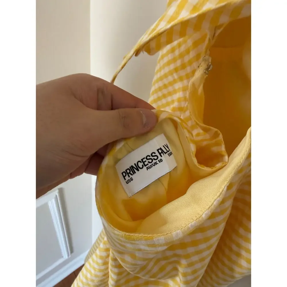 Princess Polly Yellow & White Gingham McBeath Mini Dress Tie Back Summer Preppy - Picture 11 of 13